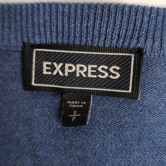 Express Men's Blue/Navy/White V-Neck Diamond/Argyle Sweater, Small - Picture 3 of 6